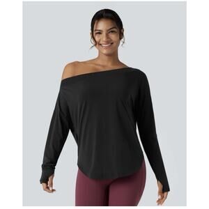 Halara Women’s One Shoulder Long Sleeve Thumb Hole Quick Dry Built In Bra Top M